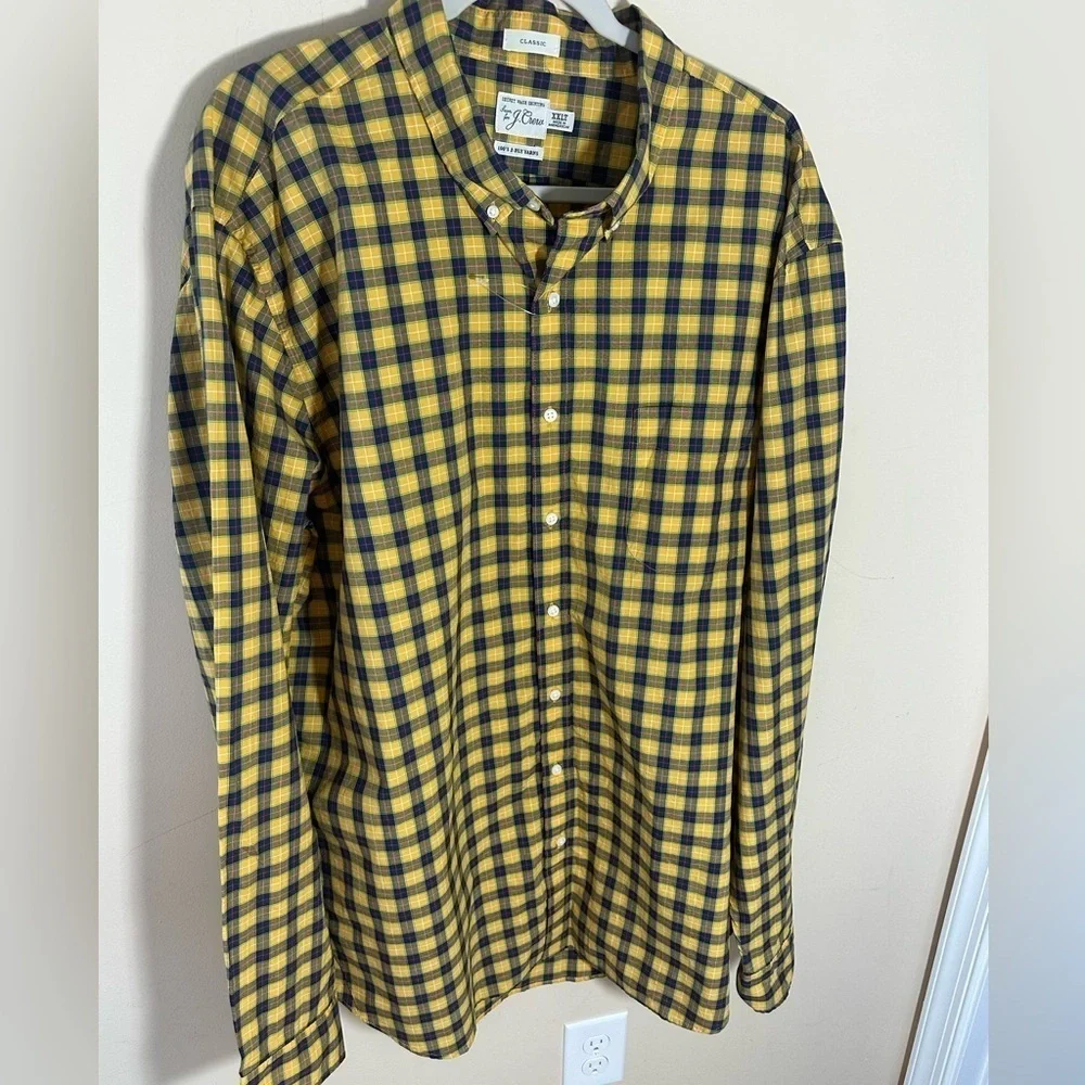 J.Crew Shirt Button Up Secret Wash Classic Cotton Poplin Yellow size XXL tall